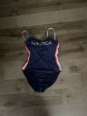 Nautica Navy One-Piece Swimsuit with Red Trim